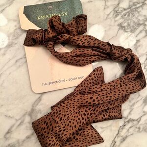 NWT Kristin Ess Leopard print Scrunchie and Scarf Duo